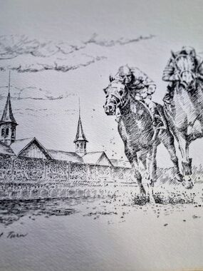 Tony Oswall Black & White Horse Racing Art Print - Unbranded